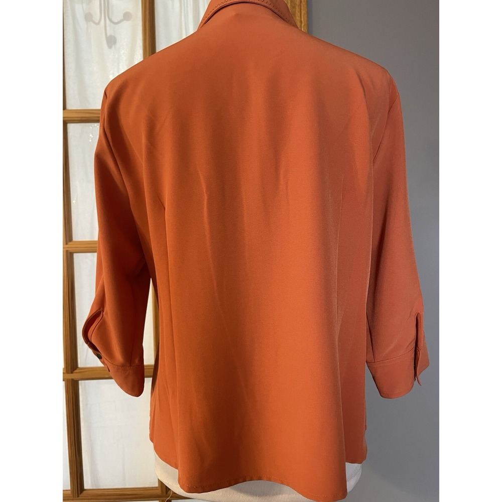 Vtg Kathy Che Button Front Shirt Women's S Studded Orange Pockets Career Casual - Picture 4 of 14